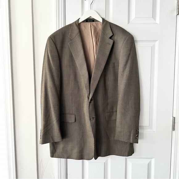 Chaps Brown Micro Houndstooth Wool Two Button Classic Blazer Sports Jacket 48L - Picture 1 of 16